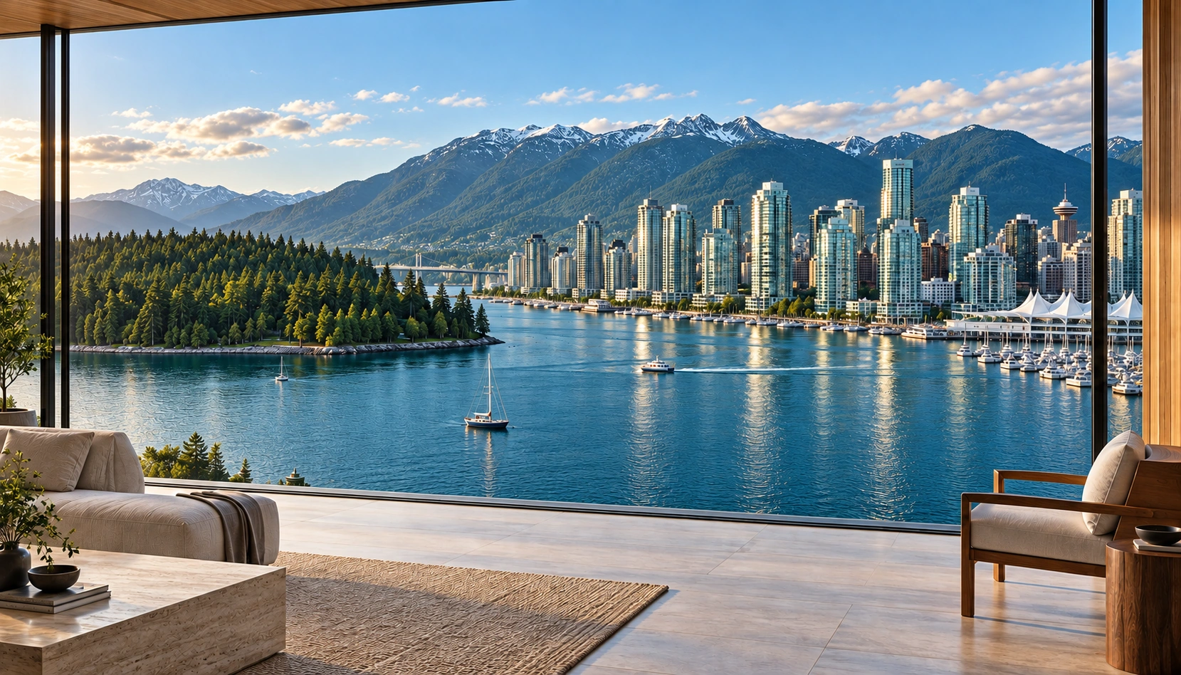 AI illustration of Vancouver harbour and the coastal mountains